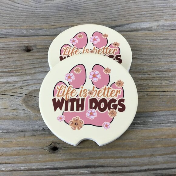 Life is Better with Dogs Car Coasters Set of 2 - Picture 1 of 6